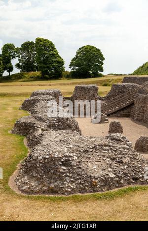 Old Sarum Cathedral in der Nähe der Stadt Salisbury, England. Stockfoto