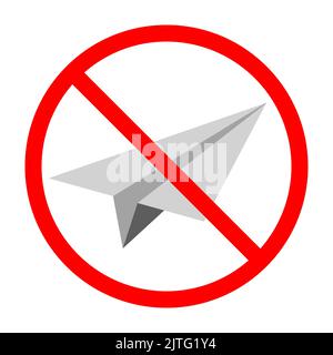 Kein Papierflieger-Schild. Papierebene ist nicht zulässig. Verbotene Zeichen des Flugzeugs. Rotes Verbotsschild. Vektorgrafik Stock Vektor