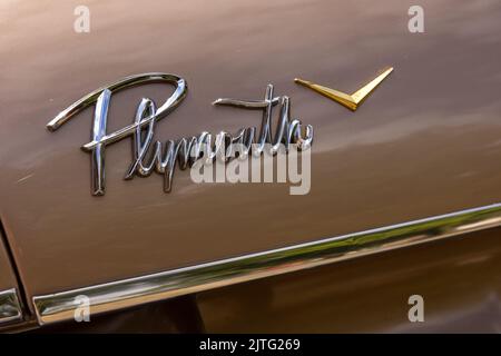 1959 Plymouth Fury ‘587 UYO’ im Bicester Heritage Centre ausgestellt Stockfoto