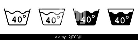 Wassergrade. Bei einer Temperatur von 40 Grad oder weniger waschen. Symbol für isolierte Waschanlage. Vektorgrafik. Stock Vektor