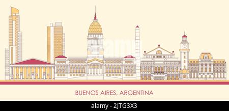 Cartoon Skyline Panorama der Stadt Buenos Aires, Argentinien - Vektor-Illustration Stock Vektor