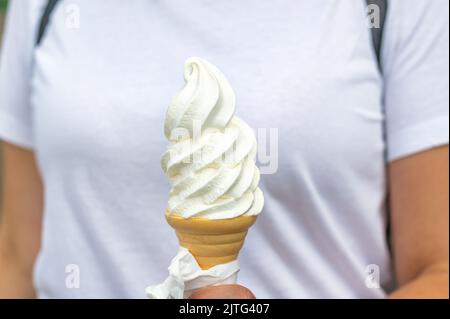 Weiches Vanilleeis mit Schokoladenstab Stockfoto