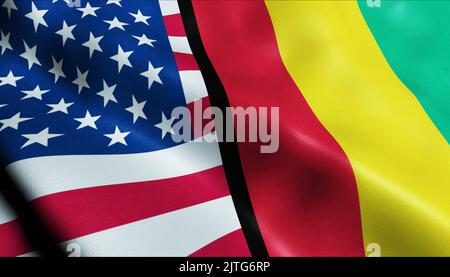 3D Winken Vereinigte Staaten von Amerika und Guinea verschmolzen Flagge Nahaufnahme Stockfoto