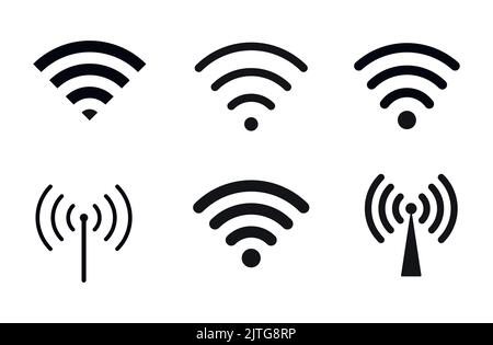 Symbol für Wi-Fi-Symbolsatz. Wireless- und WiFi-Symbol oder wi-Fi-Symbol für Remote-Internetzugang. Stock Vektor