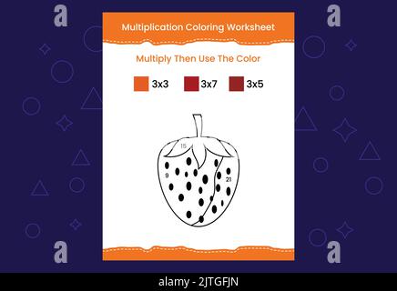 Arbeitsblatt „Multiplikation Coloring“ mit dem Bild. Farbe nach Zahlen Mathe Spiel Stock Vektor