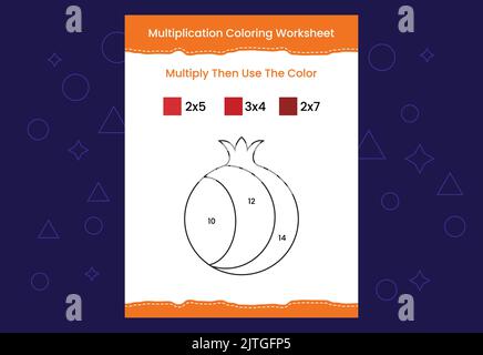 Arbeitsblatt „Multiplikation Coloring“ mit dem Bild. Farbe nach Zahlen Mathe Spiel Stock Vektor