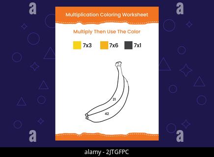 Arbeitsblatt „Multiplikation Coloring“ mit dem Bild. Farbe nach Zahlen Mathe Spiel Stock Vektor