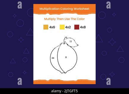 Arbeitsblatt „Multiplikation Coloring“ mit dem Bild. Farbe nach Zahlen Mathe Spiel Stock Vektor