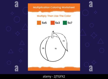 Arbeitsblatt „Multiplikation Coloring“ mit dem Bild. Farbe nach Zahlen Mathe Spiel Stock Vektor