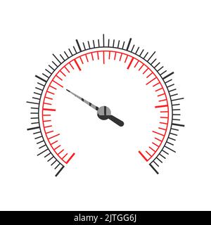 Runde Messskala mit Pfeil. Grafische Vorlage für Tachometer, Druckmesser, Gasregler, Kraftstoffstandsanzeige auf weißem Hintergrund isoliert. Vektorgrafik Stock Vektor