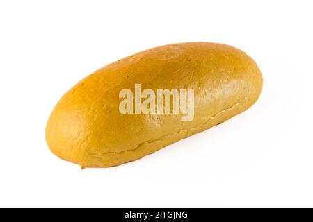 Einfaches Weißbrot aus Weizenmehl. Knusprige goldene Kruste. Perfekt gebacken. Isoliert auf weißem Hintergrund. Hochwertige Fotos Stockfoto