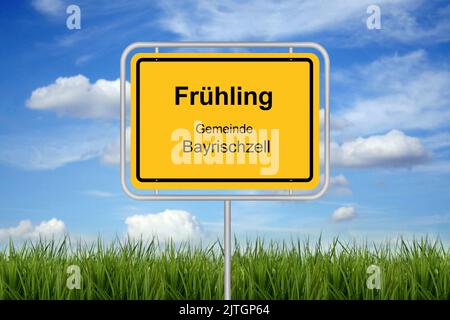 Stadtzeichenbeschriftung Fruehling (Frühling), Gemeinde Bayrischzell, Deutschland, Bayern, Oberbayern, Oberbayern Stockfoto