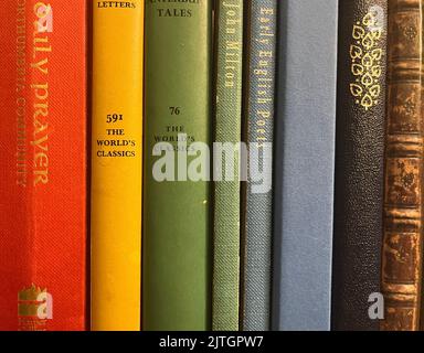 Eine Reihe von regenbogenfarbenen alten Büchern Stockfoto