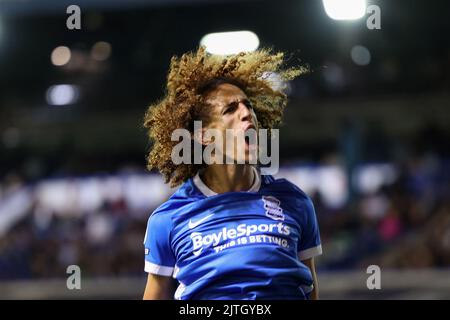 Hannibal Mejbri #6 von Birmingham City lässt seine Emotionen während des Spiels gegen Norwich City aus Stockfoto