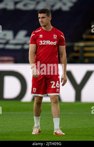 Watford, Großbritannien. 30. August 2022. Darragh Lenihan #26 von Middlesbrough in Watford, Vereinigtes Königreich am 8/30/2022. (Foto von Richard Washbrooke/News Images/Sipa USA) Quelle: SIPA USA/Alamy Live News Stockfoto