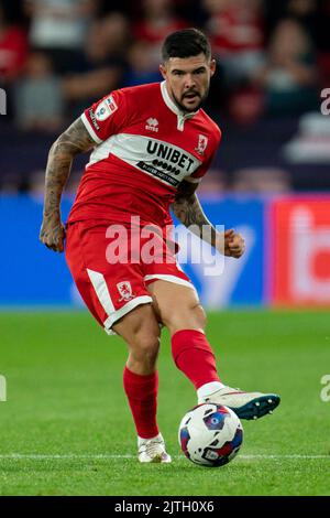 Watford, Großbritannien. 30. August 2022. Alex Mowatt #4 von Middlesbrough in Watford, Vereinigtes Königreich am 8/30/2022. (Foto von Richard Washbrooke/News Images/Sipa USA) Quelle: SIPA USA/Alamy Live News Stockfoto