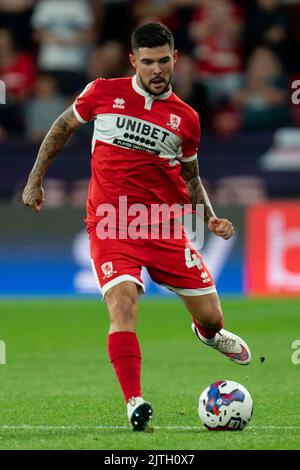 Watford, Großbritannien. 30. August 2022. Alex Mowatt #4 von Middlesbrough in Watford, Vereinigtes Königreich am 8/30/2022. (Foto von Richard Washbrooke/News Images/Sipa USA) Quelle: SIPA USA/Alamy Live News Stockfoto