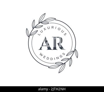 AR Initialen Brief Hochzeit Monogramm Logos Vorlage, handgezeichnete moderne minimalistische und florale Vorlagen für Einladungskarten, Save the Date, elegant Stock Vektor