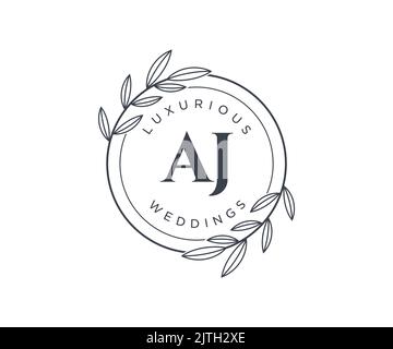 AJ Initialen Brief Hochzeit Monogramm Logos Vorlage, handgezeichnete moderne minimalistische und florale Vorlagen für Einladungskarten, Save the Date, elegant Stock Vektor