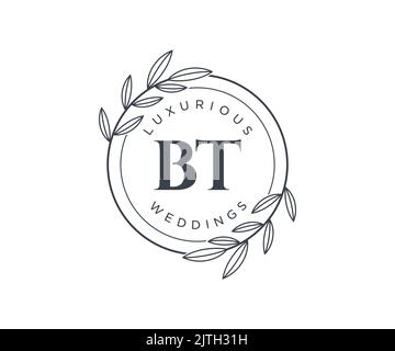 BT Initials Letter Hochzeitsmonogramm Logos Vorlage, handgezeichnete moderne minimalistische und florale Vorlagen für Einladungskarten, Save the Date, elegant Stock Vektor