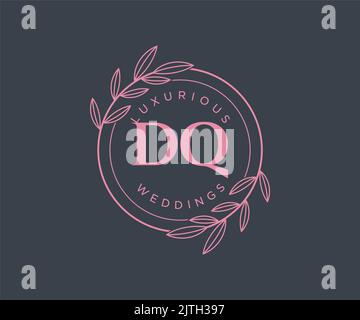 DQ Initialen Brief Hochzeit Monogramm Logos Vorlage, handgezeichnete moderne minimalistische und florale Vorlagen für Einladungskarten, Save the Date, elegant Stock Vektor