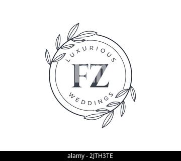 FZ Initialen Brief Hochzeit Monogramm Logos Vorlage, handgezeichnete moderne minimalistische und florale Vorlagen für Einladungskarten, Save the Date, elegant Stock Vektor