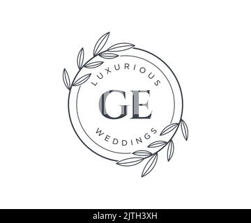 GE Initials Letter Hochzeit Monogramm Logos Vorlage, handgezeichnete moderne minimalistische und florale Vorlagen für Einladungskarten, Save the Date, elegant Stock Vektor