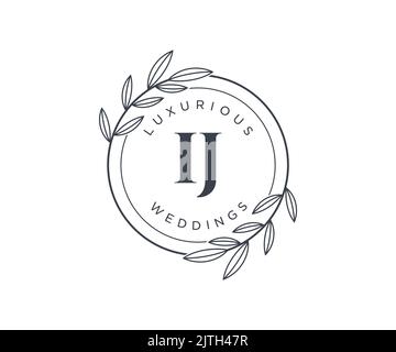 IJ Initialen Brief Hochzeit Monogramm Logos Vorlage, handgezeichnete moderne minimalistische und florale Vorlagen für Einladungskarten, Save the Date, elegant Stock Vektor