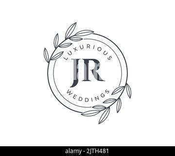 JR Initials Letter Hochzeitslogo-Vorlage, handgezeichnete, moderne, minimalistische und florale Vorlagen für Einladungskarten, Save the Date, elegant Stock Vektor