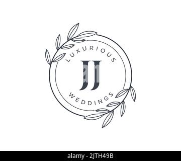 JJ Initialen Brief Hochzeit Monogramm Logos Vorlage, handgezeichnete moderne minimalistische und florale Vorlagen für Einladungskarten, Save the Date, elegant Stock Vektor