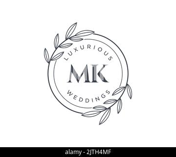 MK Initialen Brief Hochzeit Monogramm Logos Vorlage, handgezeichnete moderne minimalistische und florale Vorlagen für Einladungskarten, Save the Date, elegant Stock Vektor