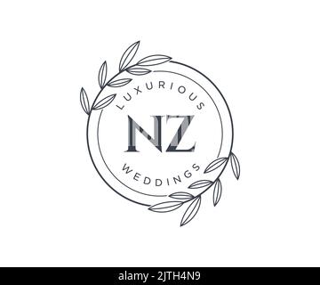 NZ Initials Letter Hochzeit Monogramm Logos Vorlage, handgezeichnete moderne minimalistische und florale Vorlagen für Einladungskarten, Save the Date, elegant Stock Vektor