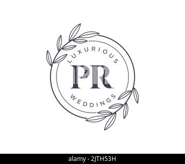 PR Initialen Brief Hochzeit Monogramm Logos Vorlage, handgezeichnete moderne minimalistische und florale Vorlagen für Einladungskarten, Save the Date, elegant Stock Vektor