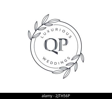 QP Initialen Brief Hochzeit Monogramm Logos Vorlage, handgezeichnete moderne minimalistische und florale Vorlagen für Einladungskarten, Save the Date, elegant Stock Vektor