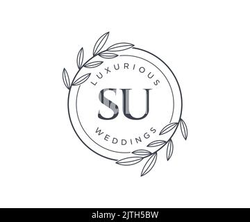 SU Initialen Brief Hochzeit Monogramm Logos Vorlage, handgezeichnete moderne minimalistische und florale Vorlagen für Einladungskarten, Save the Date, elegant Stock Vektor