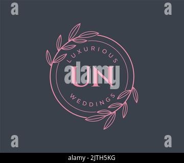 UN Initials Letter Hochzeit Monogramm Logos Vorlage, handgezeichnete moderne minimalistische und florale Vorlagen für Einladungskarten, Save the Date, elegant Stock Vektor