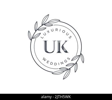 UK Initials Letter Hochzeit Monogramm Logos Vorlage, handgezeichnete moderne minimalistische und florale Vorlagen für Einladungskarten, Save the Date, elegant Stock Vektor