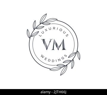 VM Initialen Brief Hochzeit Monogramm Logos Vorlage, handgezeichnete moderne minimalistische und florale Vorlagen für Einladungskarten, Save the Date, elegant Stock Vektor