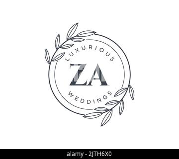 ZA Initials Letter Hochzeit Monogramm Logos Vorlage, handgezeichnete moderne minimalistische und florale Vorlagen für Einladungskarten, Save the Date, elegant Stock Vektor