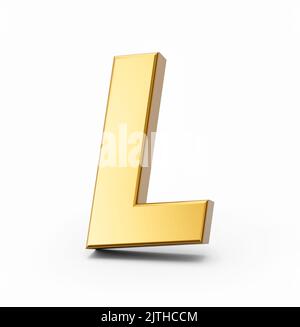 Eine Illustration eines goldenen Alphabets L aus dem Jahr 3D auf weißem, isoliertem Hintergrund Stockfoto