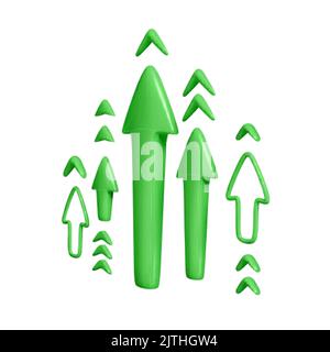 3D grüne Pfeile gesetzt. Die Pfeile werden nach oben gerendert. Vektordarstellung auf weißem Hintergrund isoliert Stock Vektor