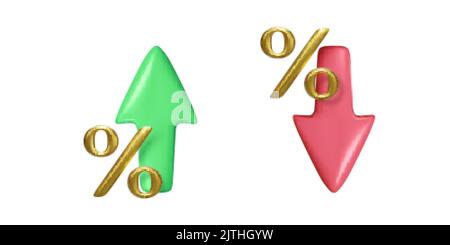 Prozentsatz mit Pfeil nach oben und unten. Konzept für Bankkredite oder Zinssätze. Vektorgrafik Stock Vektor