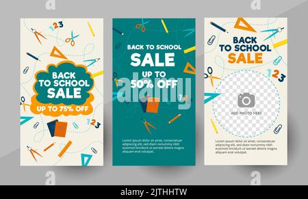 Vorlage für Verkaufsgeschichten in sozialen Medien, bearbeitbarer Beitrag in sozialen Medien. Hintergrund für Social Media zurück zur Schule Verkauf Geschichte Design Vektor. Textvorlagen. Vektorgrafik. Stock Vektor
