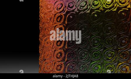 3D Renderings. Eine gemusterte Glaswand mit vielen reflektierten farbigen Lichtern. Vorlage zur Präsentation oder für verschiedene Verwendungen im Design. Künstlerische Templat Stockfoto