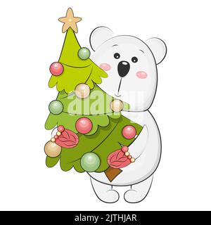 Niedlicher Eisbär mit weihnachtsbaum. Stock Vektor