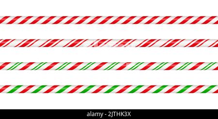 Weihnachten Zuckerrohr geradlinige Grenze mit rot und grün gestreift. Weisse Linie mit gestreiftem Lutscher-Dessin. Weihnachtselement Stock Vektor