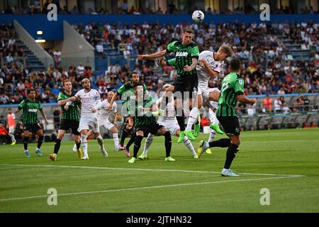 Reggio Emilia, Italien. 30. Aug, 2022. Ein Action-Spiel während US Sassuolo gegen AC Mailand, italienische Fußballserie Ein Spiel in Reggio Emilia, Italien, August 30 2022 Kredit: Unabhängige Fotoagentur/Alamy Live News Stockfoto
