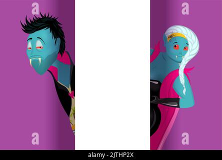 Boo! Happy Halloween quadratische Karte. Vampir.Moderne trendige Halloween-Karte mit einem Vampir. Stock Vektor