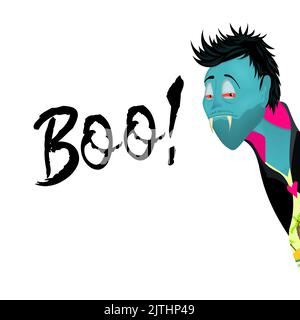 Boo! Happy Halloween quadratische Karte. Vampir.Moderne trendige Halloween-Karte mit Teufel. Stock Vektor