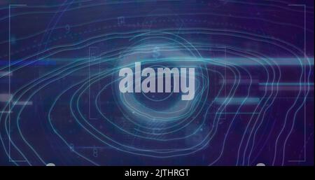 Abbildung von Shapes über dem Scan-Bereich und der Datenverarbeitung auf schwarzem Hintergrund Stockfoto